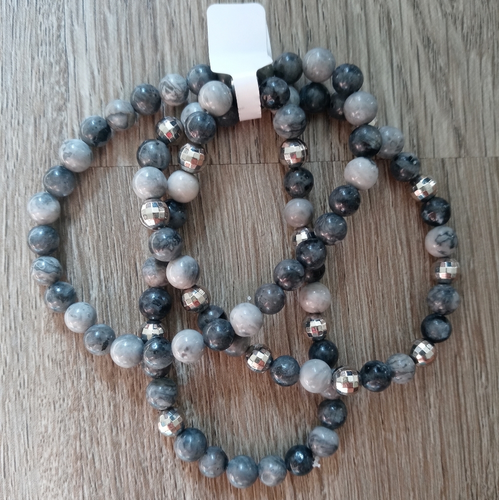 Larvikite & Map Jasper Healing Stacked Bracelets